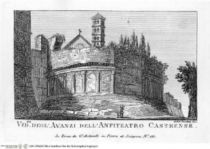Nuova raccolta delle principali vedute antiche, e moderne dell'alma città di Roma e sue vicinanze / incise a bullino da Achille Parboni l'anno 1824 Roma, Giacomo Antonelli, letztes Jahr im Buch: 1829 - ca. 1830Veduta degl'Avanzi dell Anfiteatro Castrense - Nuova raccolta delle principali vedute antiche ...