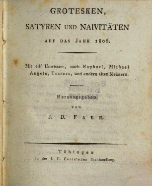 Grotesken, Satyren und Naivitäten auf das Jahr 1806 : mit 11 Umrissen