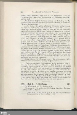 970. 1784, Mai 1. Wittenberg