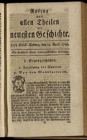 XVI. Stück. Coburg, den 15. April. 1750.