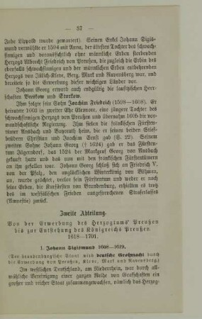 Zweite Abteilung. Von der Erwerbung des Herzogtums Preußen bis zur Entstehung des Königreichs Preußen (1618-1701)
