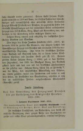 Zweite Abteilung. Von der Erwerbung des Herzogtums Preußen bis zur Entstehung des Königreichs Preußen (1618-1701)