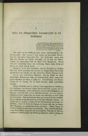I. Ueber den obligatorischen Turnunterricht in der Volksschule