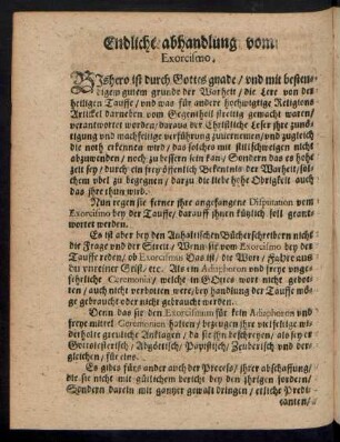Endliche abhandlung vom Exorcismo.
