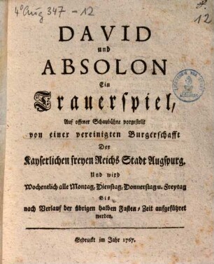 David und Absalon : Ein Trauerspiel ...