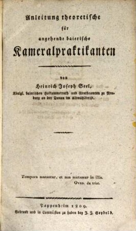 Anleitung theoretische für angehende baierische Kameralpraktikanten