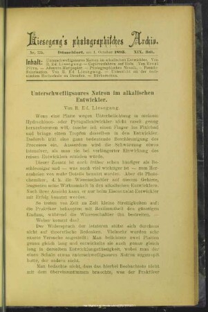Unterschwefligsaures Natron im alkalischen Entwickler