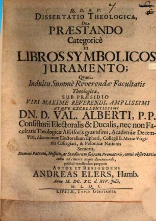 Diss. theol. de praestando categorice in libros symbolicos iuramento