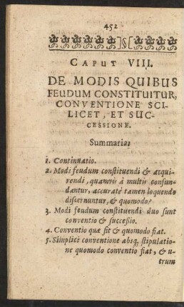 Caput VIII. De Modis Quibus Feudum Constituitur, Conventione Scilicet, Et Successione.
