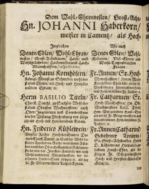 Dem Wohl-Ehrenversten/ Groß-Acht-Hn. Johanni Haberkorn ...