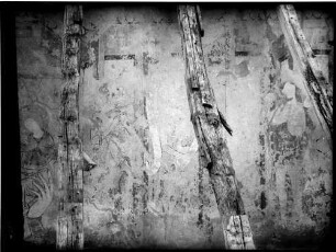 Neudenau Wallfahrtskirche Sankt Gangolf Nebenchor - Nordwand Wandmalerei Legende der drei Toten und drei Lebenden (um 1330)