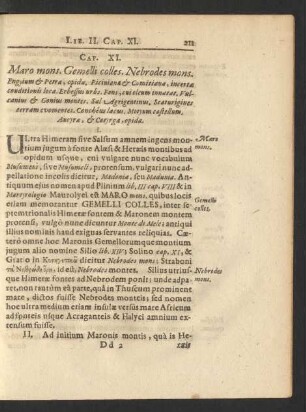 Cap. XI. Maro mons. Gemelli colles. Nebrodes mons ...