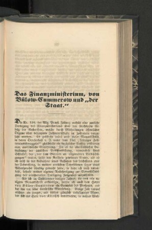 Das Finanzministerium, von Bülow-Cummerow und "der Staat."