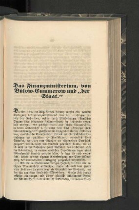 Das Finanzministerium, von Bülow-Cummerow und "der Staat."