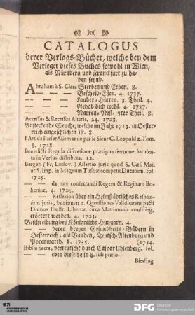 Catalogus derer Verlags-Bücher...