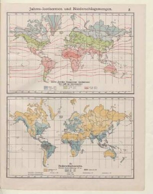 Jahres-Isothermen und Niederschlagsmengen