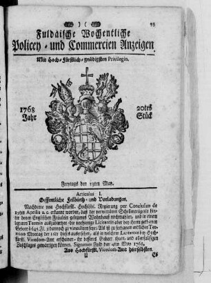 20tes Stück, Ausgabe vom 13. May 1768