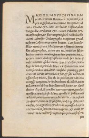 Maximilianus Divina Favente clementia Romanorum imperator semper augustus ...