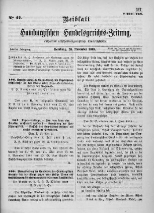 Beiblatt zur hamburgischen Handelsgerichts-Zeitung No. 47. Zweiter Jahrgang. Hamburg, 20. November 1869.