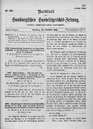 Beiblatt zur hamburgischen Handelsgerichts-Zeitung No. 47. Zweiter Jahrgang. Hamburg, 20. November 1869.