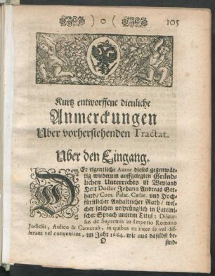Kurtz entworffene dienliche Anmerkungen Über vorherstehenden Tractat.