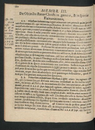 Membr. III. De Obiecto status Christi in genere, & in specie Exinanitionis.