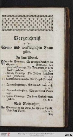Verzeichniß aller Sonn- und werktäglichen Evangelien