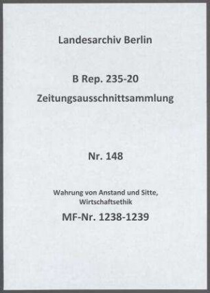 Wahrung von Anstand und Sitte, Wirtschaftsethik