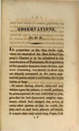 Observations relative to the renewal of the East India Company's charter