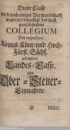 Collegium Der ... gesambten Landes-Kasse und Ober-Steuer-Einnahme