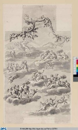 Entwurf für eine Wanddekoration: Götter auf Wolken