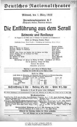 Die Entführung aus dem Serail oder Belmonte und Konstanze