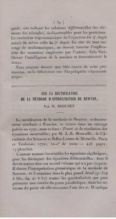 Sur la recification de la méthode d'approximation de Newton.