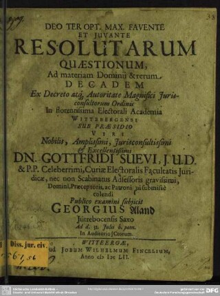 Resolutarum quaestionum, ad materiam dominii et rerum decadem