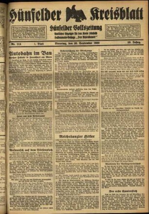 Erste Ausgabe vom Dienstag, den 26. September 1933.