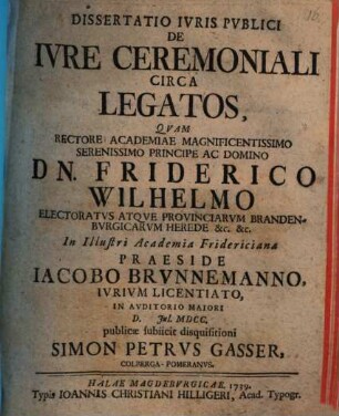 Diss. iuris publ. de iure ceremoniali circa legatos