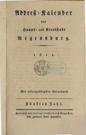 Addreß-Kalender der Haupt- und Kreisstadt Regensburg, 5. 1811