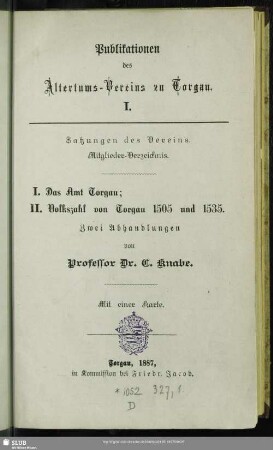 1.1887: Publikationen des Altertums-Vereins zu Torgau