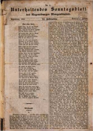 Regensburger Morgenblatt. Unterhaltendes Sonntagsblatt des Regensburger Morgenblattes, 1862, 5. Jan. - 22. Juni = Jg. 11