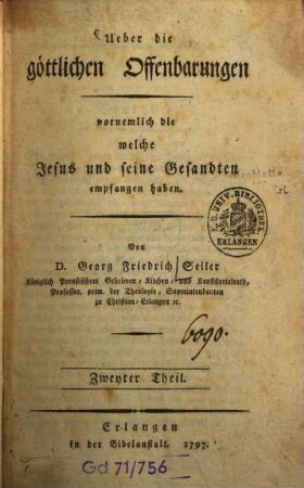 Ueber die göttlichen Offenbarungen vornehmlich die welche Jesus und seine Gesandten empfangen haben, 2