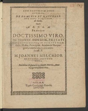 Controversiae Iuris Civilis, De Dominio Et Naturalibus Eius Acquirendi modis