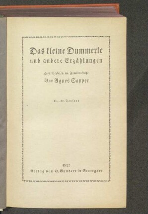 Das kleine Dummerle : und andere Erzählungen : zum Vorlesen im Familienkreise