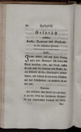 Gespräch zwischen Lulli, Rameau und Orpheus in den elsäsischen Feldern.