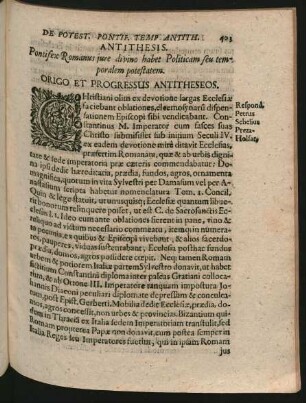 Antithesis. Pontifex Romanus iure divino habet Politicam seu temporalem potestatem.