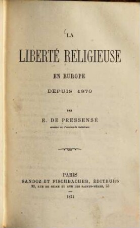 La liberté religieuse en Europe depuis 1870