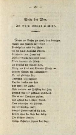 Weihe des Alten. An einen jungen Dichter