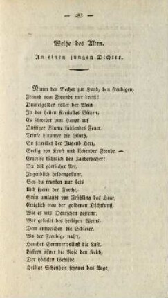 Weihe des Alten. An einen jungen Dichter