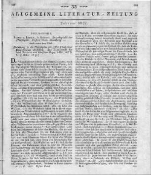 Kapp, C.: Encyclopädie der Philosophie. T. 1. Berlin; Leipzig: Reimer 1825 Auch u. d. T.: Einleitung in die Philosophie als Theil einer Encyclopädie derselben