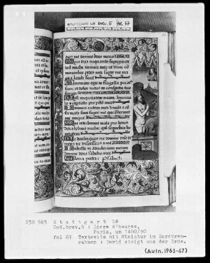 Lateinisches Stundenbuch (Livre d'heures) — David, bedrängt von einem Ungeheuer, steigt aus der Erde auf, Folio 67recto