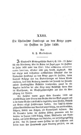 Die Theilnahme Hamburgs an dem Kriege gegen die Hussiten im Jahre 1430